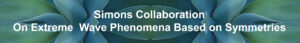 Text overlay discussing Simons Collaboration on extreme wave phenomena, against a symmetrical green background.