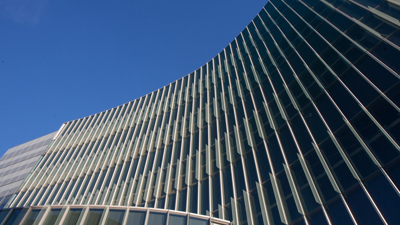 ASRC exterior, looking up from ground level