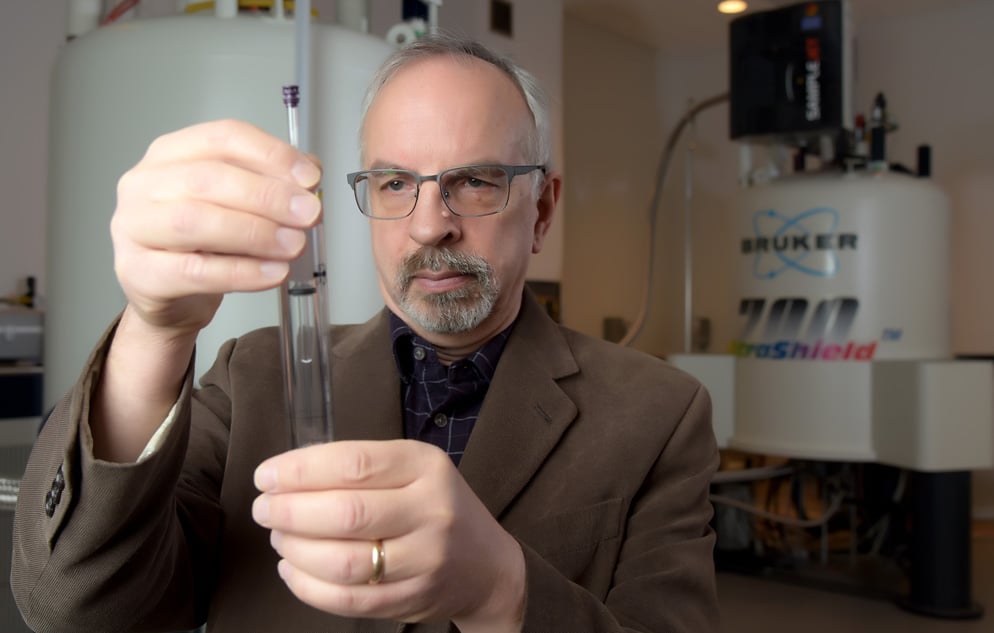 The Structural Biology Initiative's Bruce Johnson in the CUNY ASRC's NMR Facility.