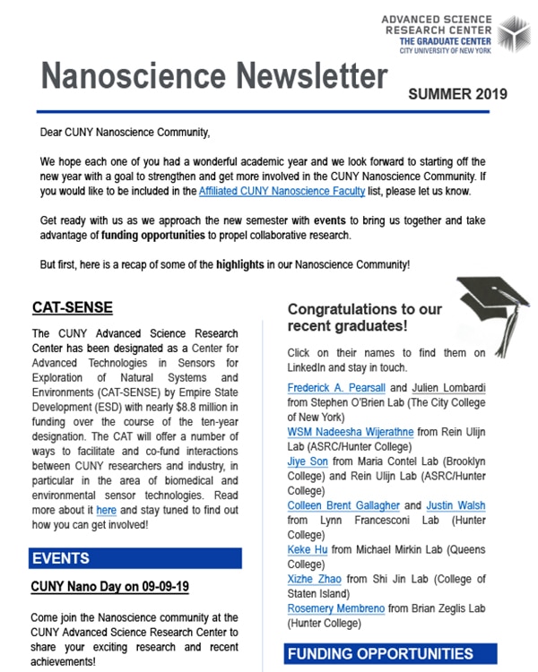 Nanoscience Newsletter – Summer 2019 – The Advanced Science Research Center