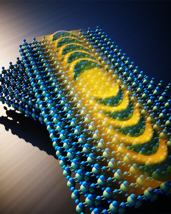 illustrated rendering of light propagation across two layers of molybdenum trioxide