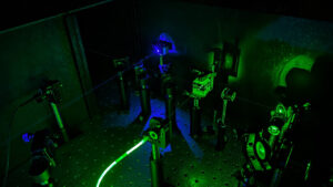 A photo of lasers in a CUNY ASRC lab