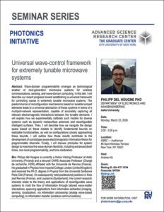 Seminar flyer featuring title, abstract, speaker info, date, time, location, and QR code for the event.